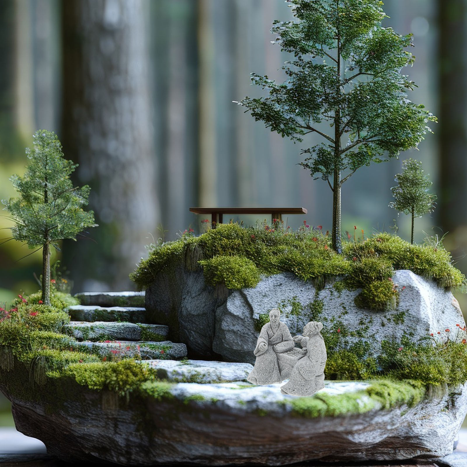 Bonsai Zen Garden Set - 2Pcs Miniature Stone Table Chess Set